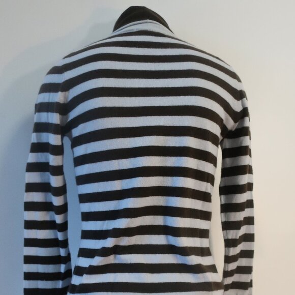 Womens Iris Singer Ice Blue Brown Striped Pure Cashmere Turtleneck Sweater S - Picture 6 of 12